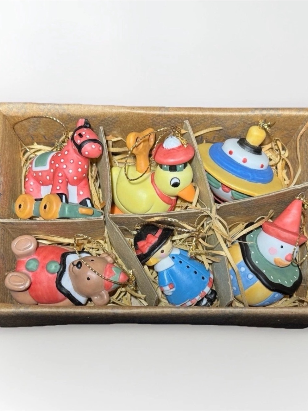 Mary Engelbreit Collection Set Of 6 Figural Christmas Ornaments toy house Duck